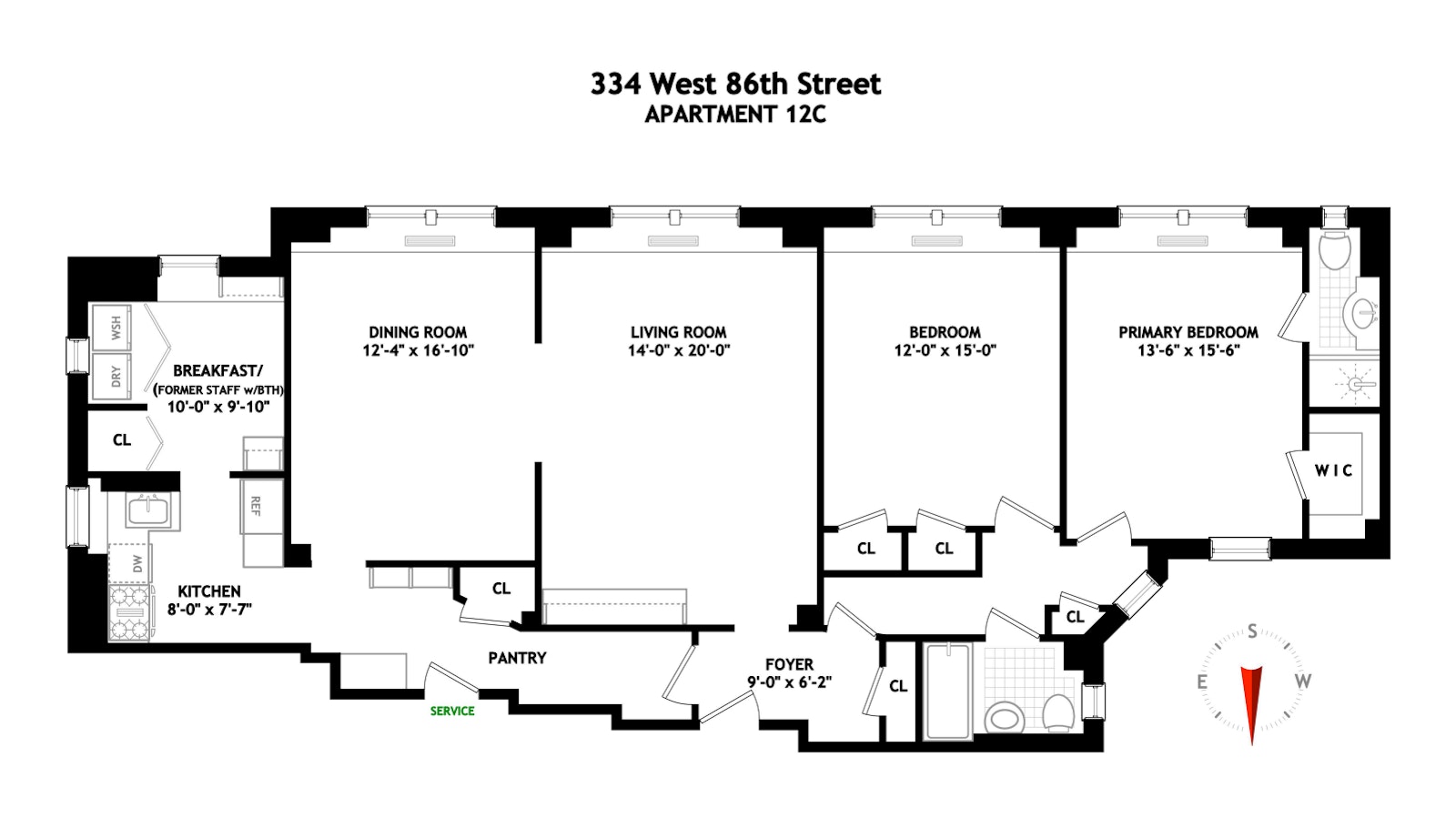 Floorplan for 334 West 86th Street, 12C