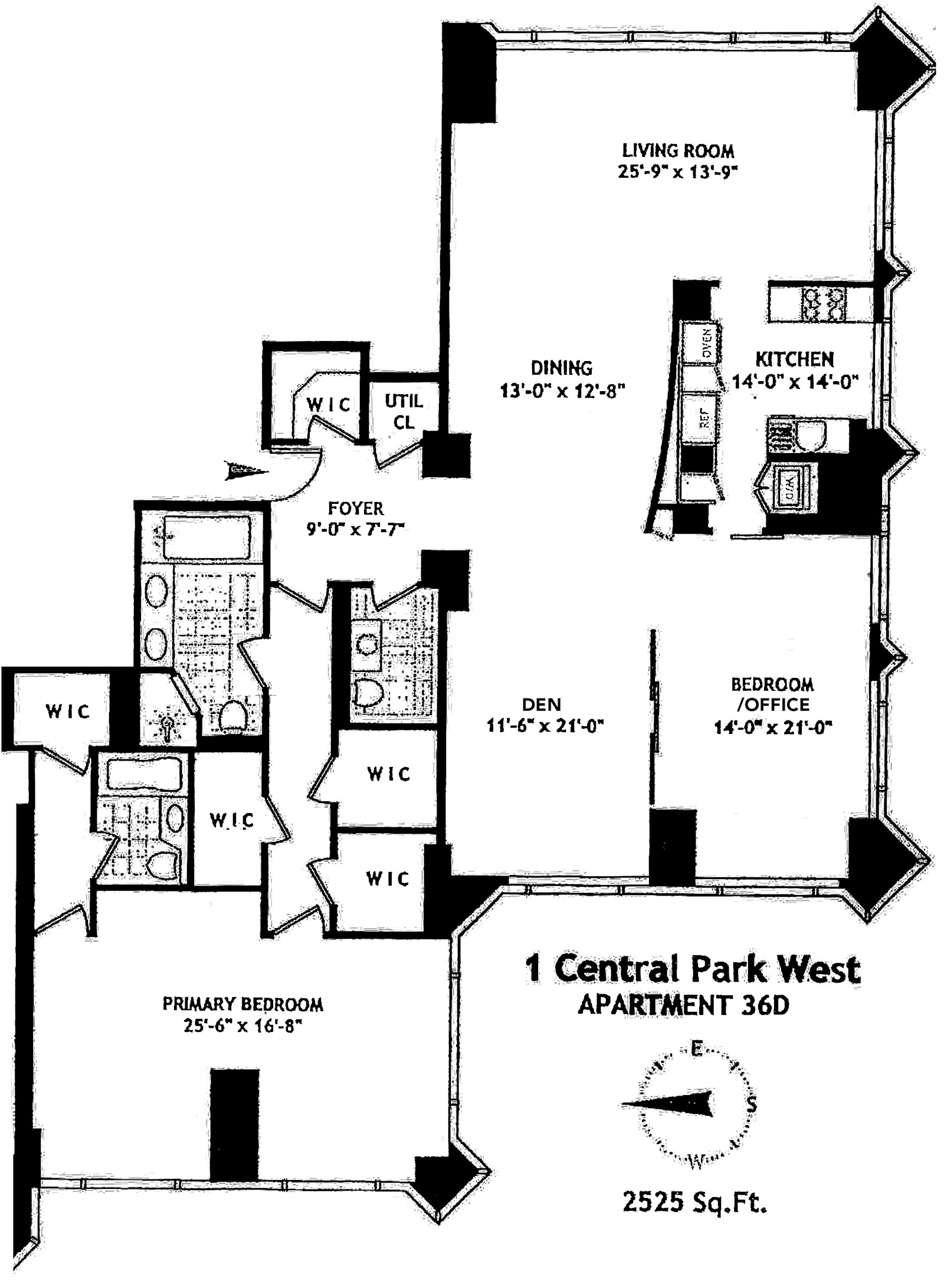 Floorplan for 1 Central Park West, 36D