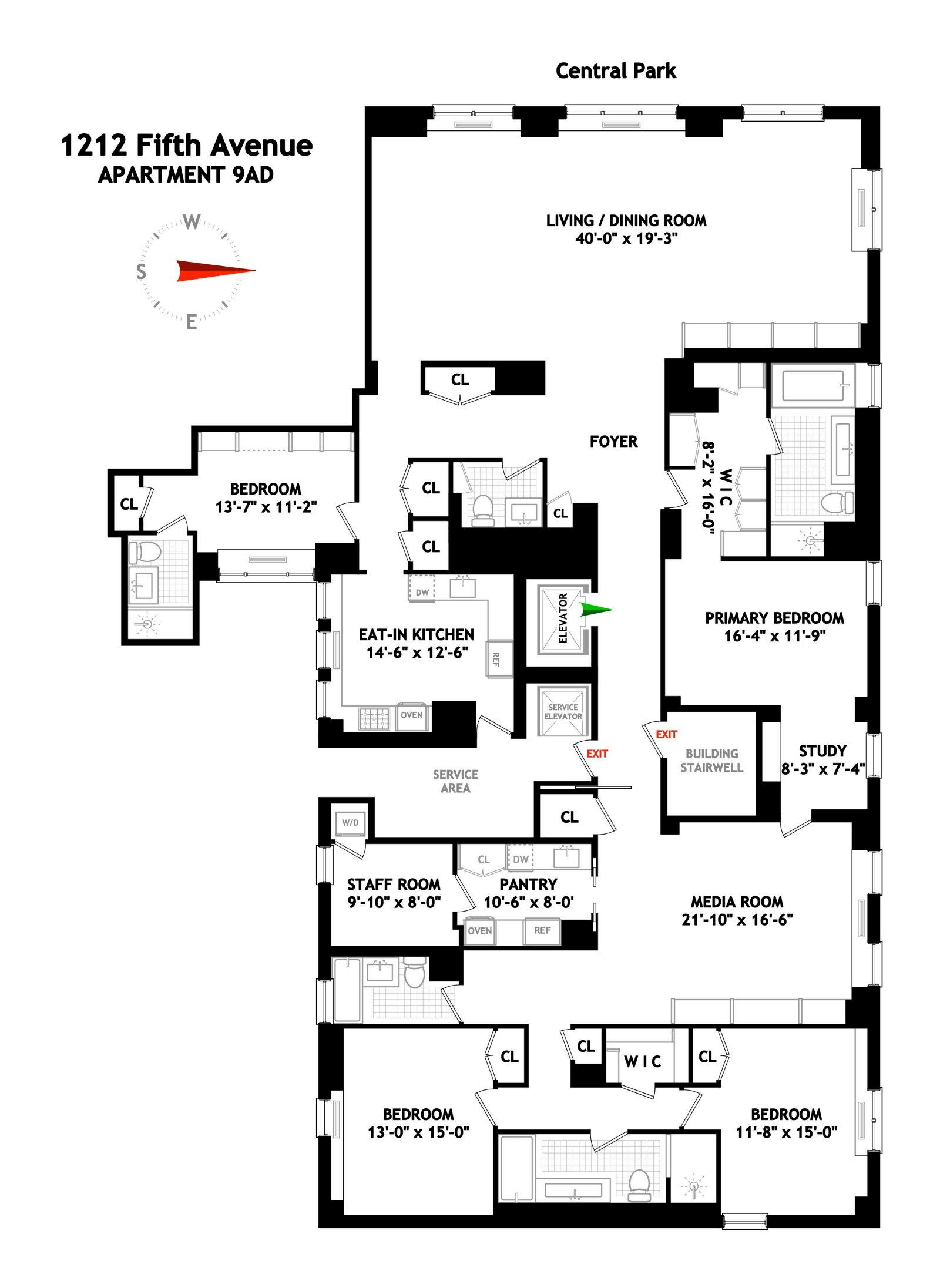 Floorplan for 1212 Fifth Avenue, 9A/D