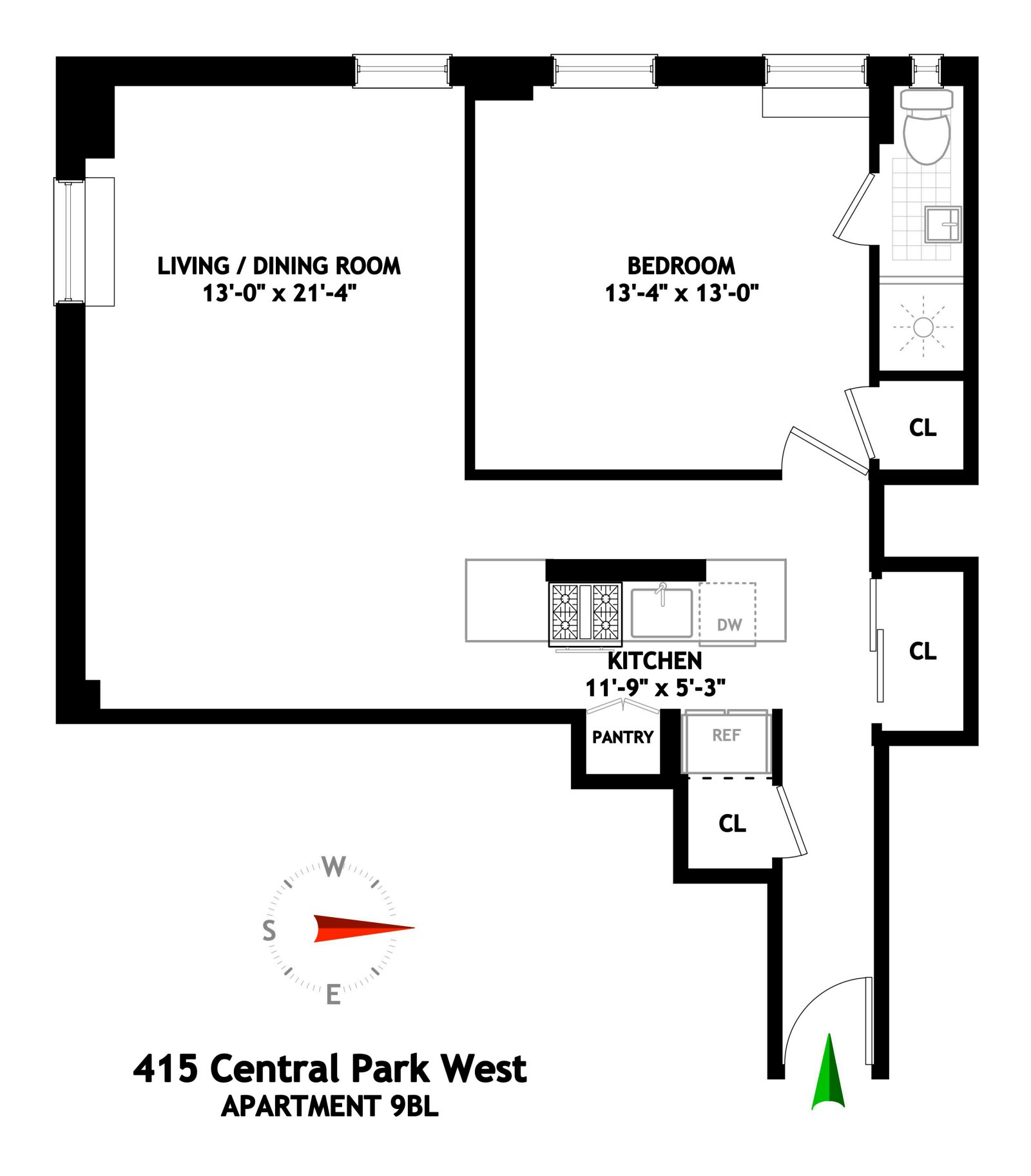 Floorplan for 415 Central Park West, 9BL