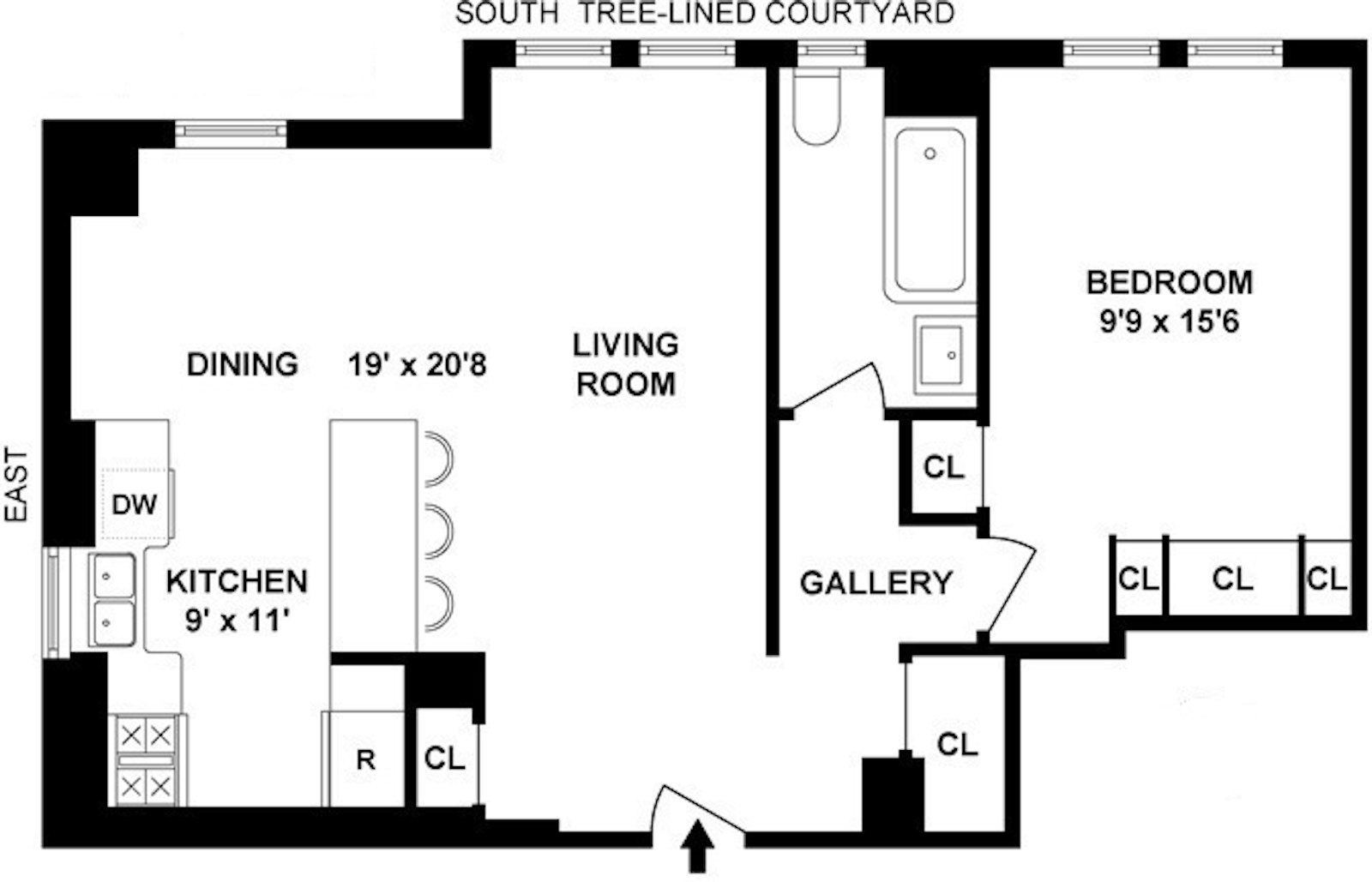 Floorplan for 334 West 86th Street, 1E