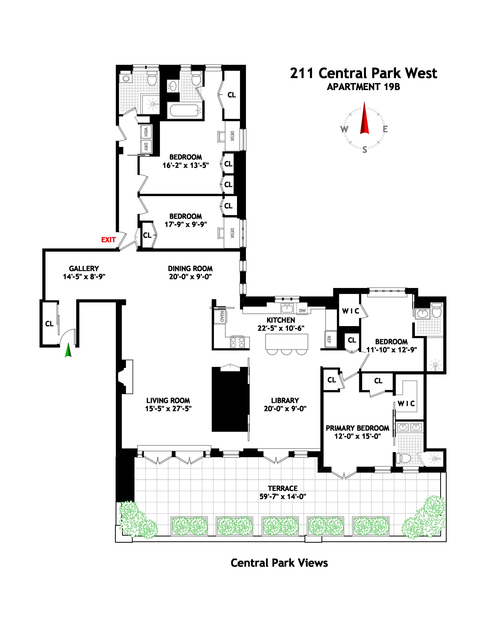 Floorplan for 211 Central Park West, 19B