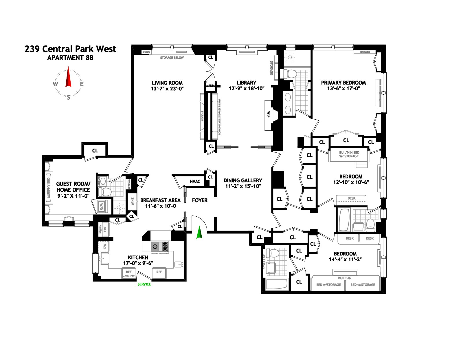 Floorplan for 239 Central Park West, 8B