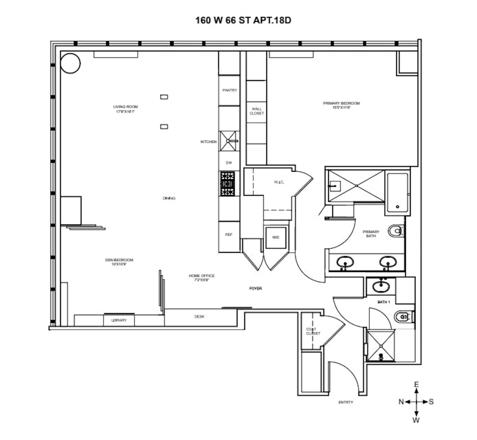 Floorplan for 160 West 66th Street, 18D