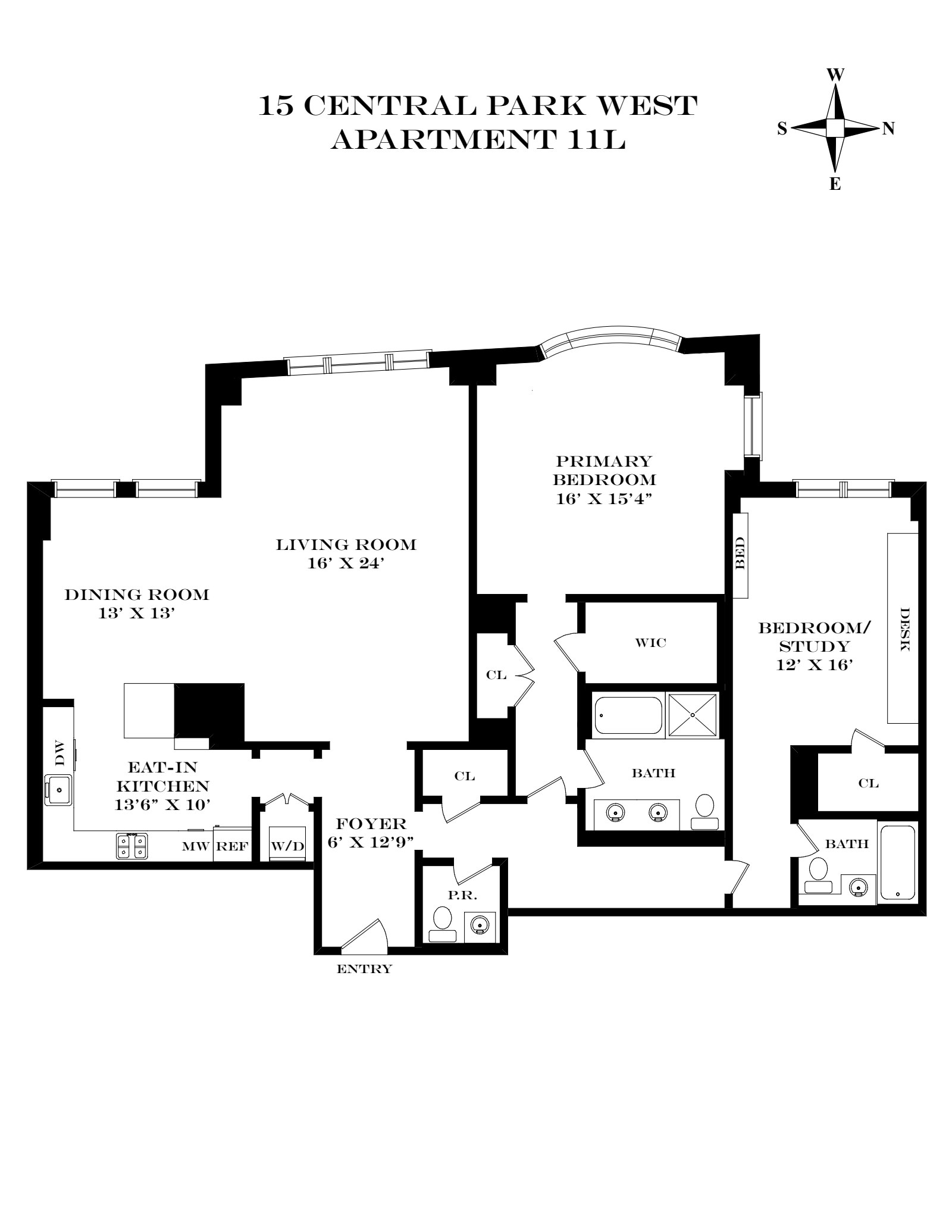 Floorplan for 15 Central Park West, 11L