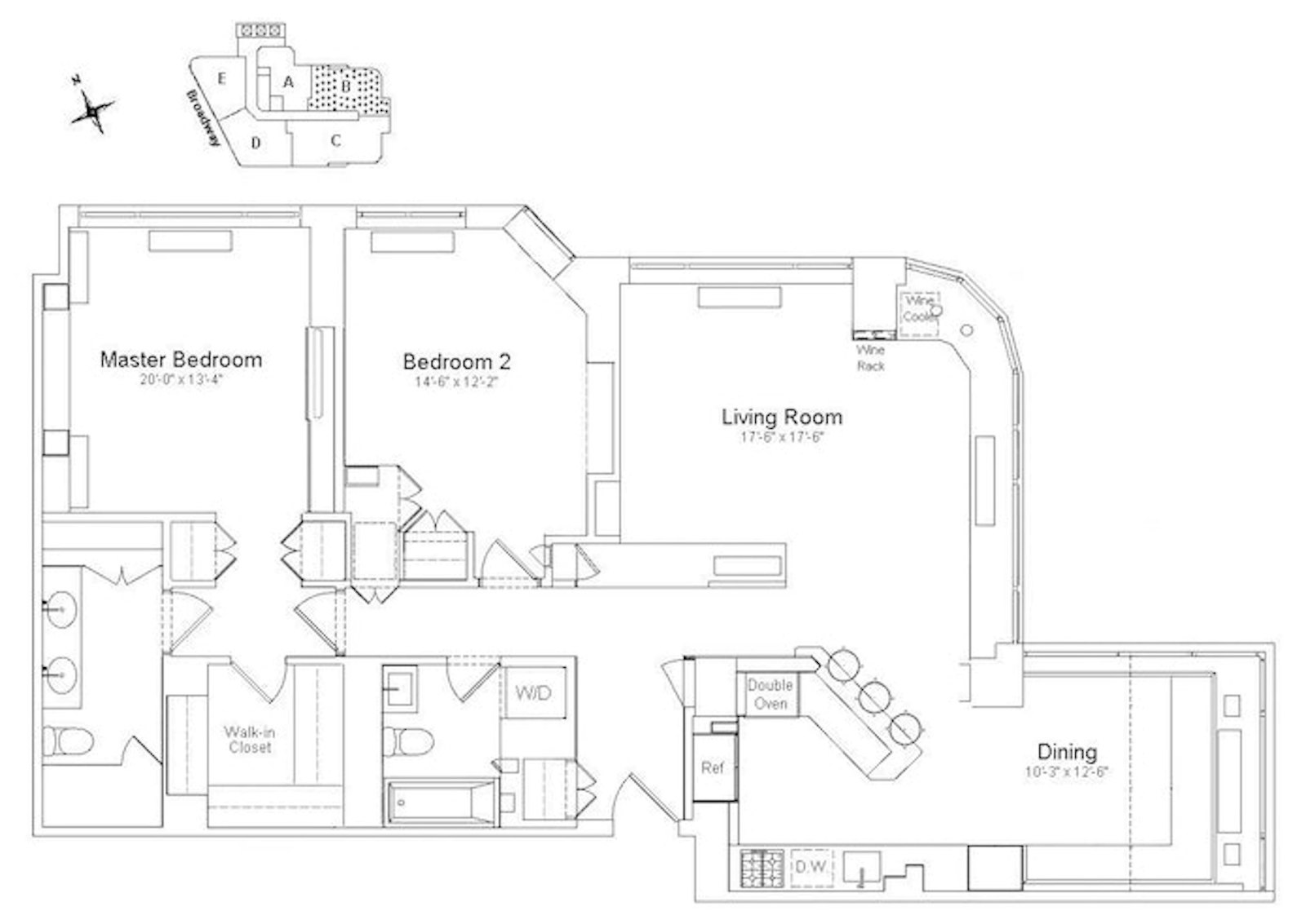 Floorplan for 2000 Broadway, 18B