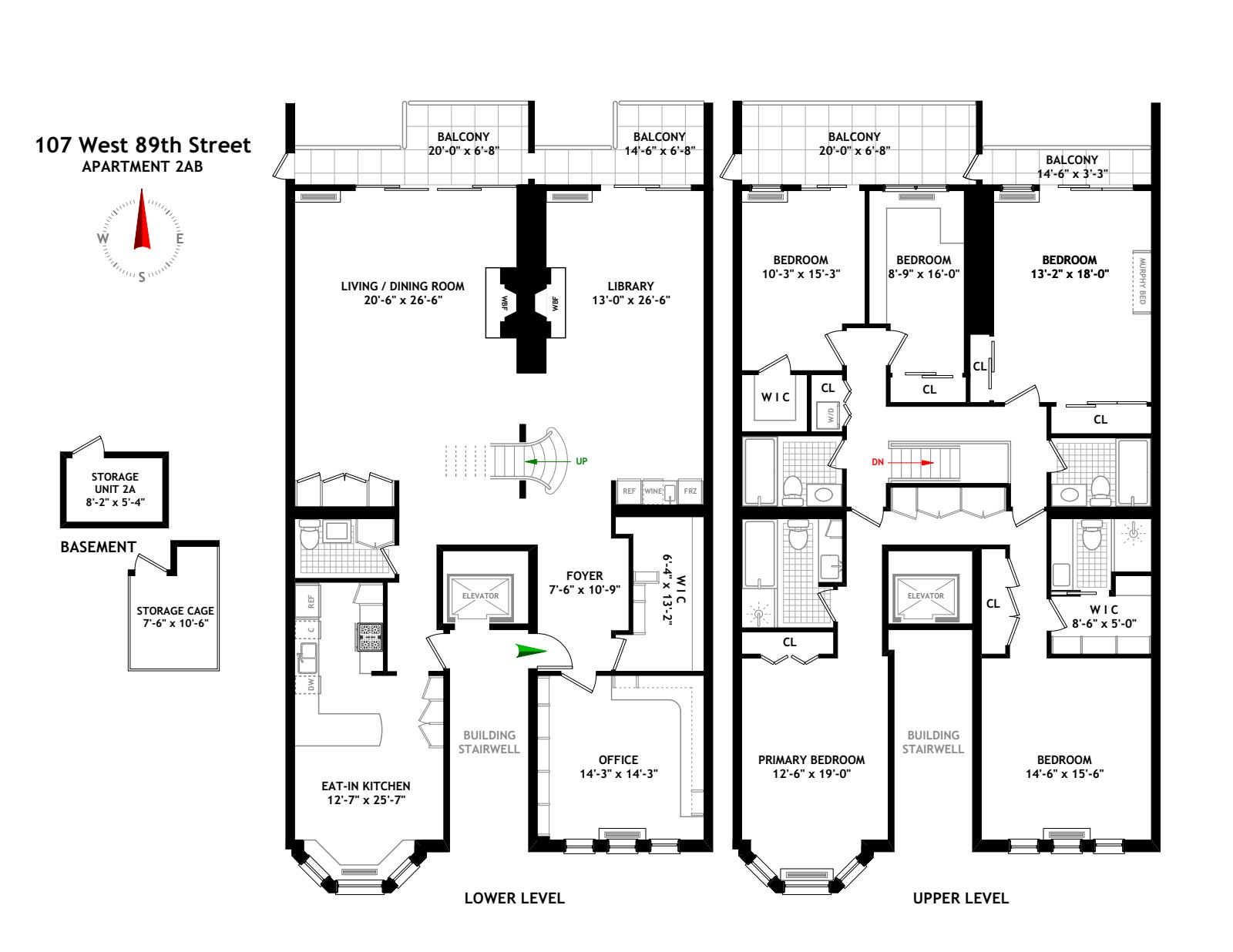 Floorplan for 107 West 89th Street, 2AB