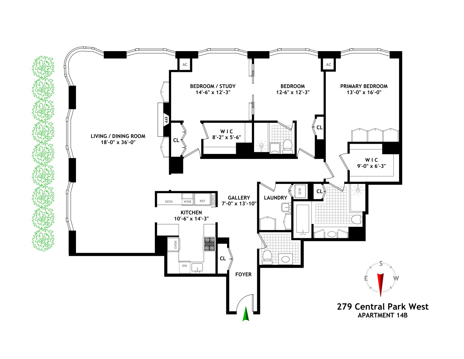 Floorplan for 279 Central Park West, 14B