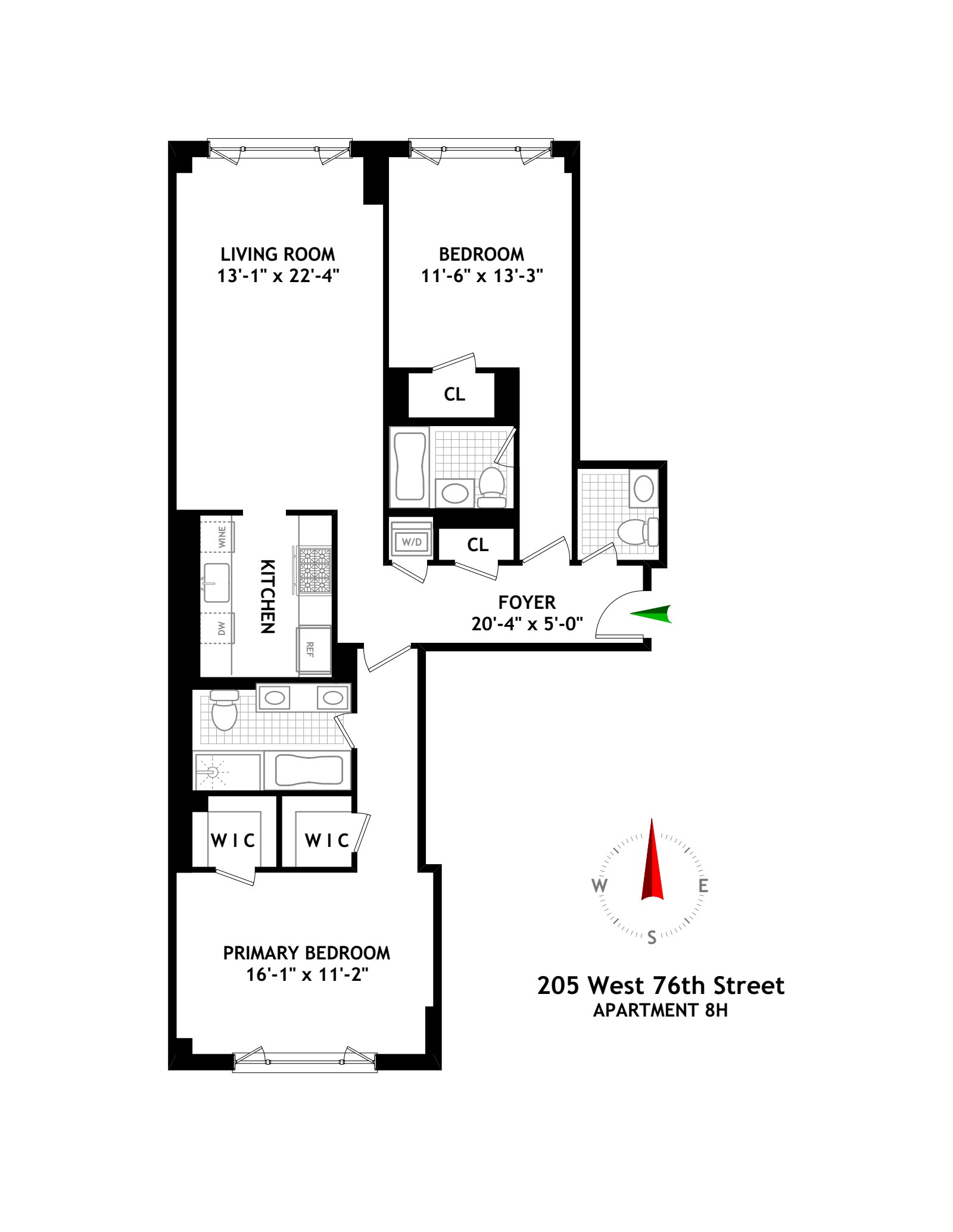 Floorplan for 205 West 76th Street, 8H