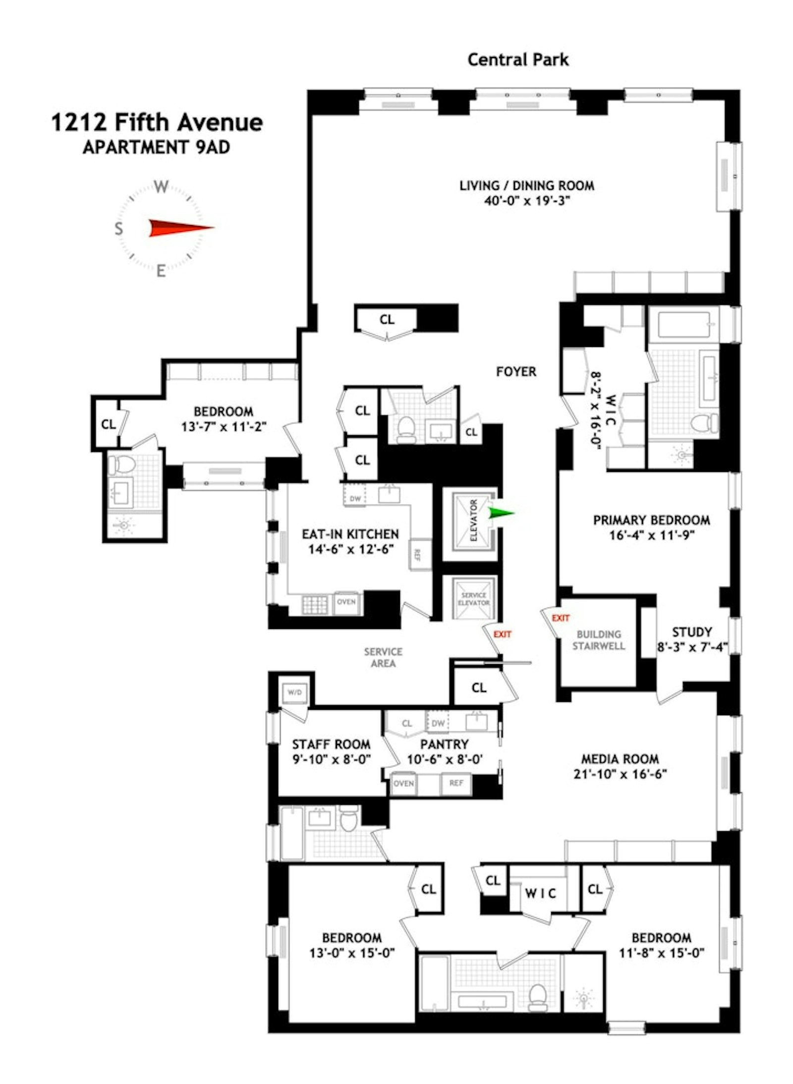 Floorplan for 1212 Fifth Avenue, 9A