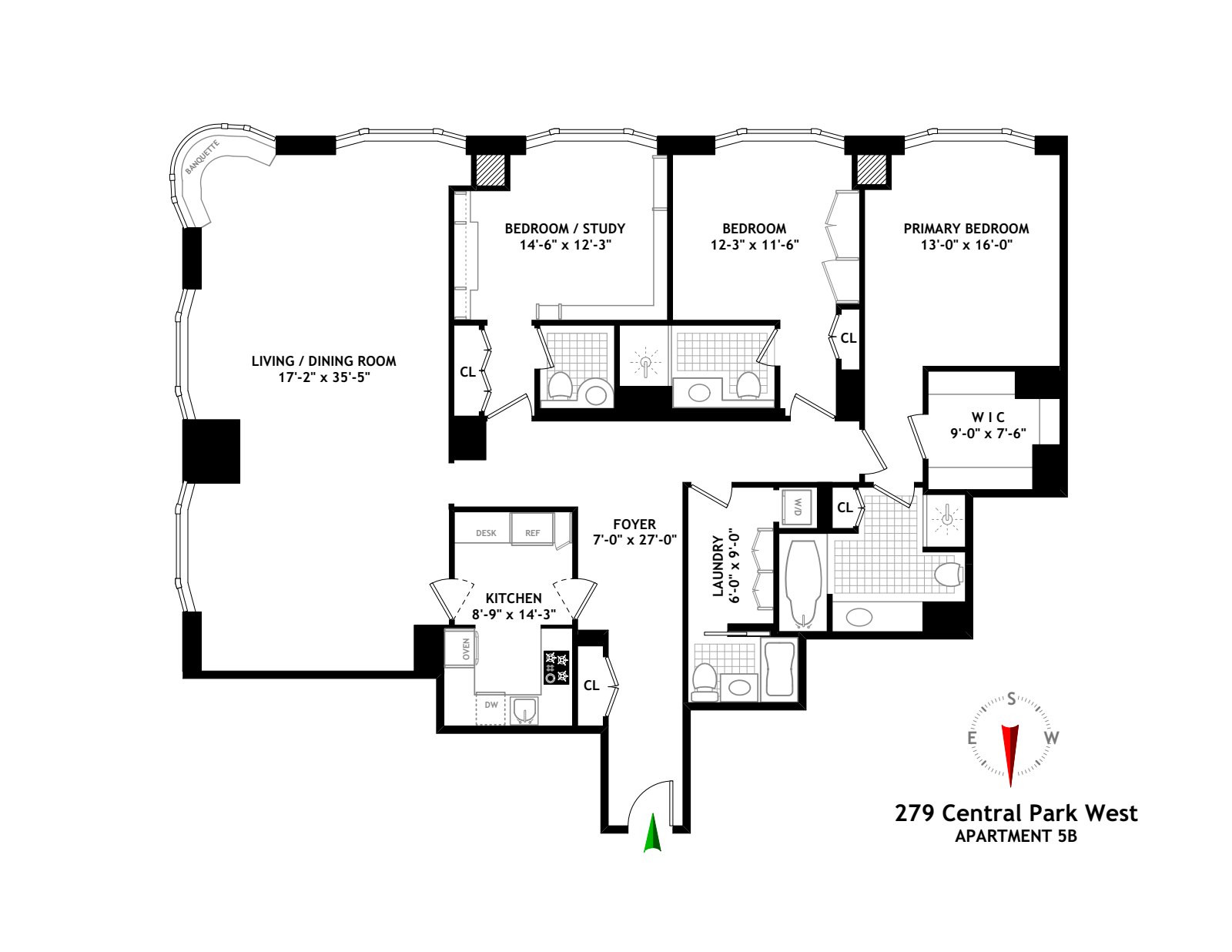 Floorplan for 279 Central Park West, 5B