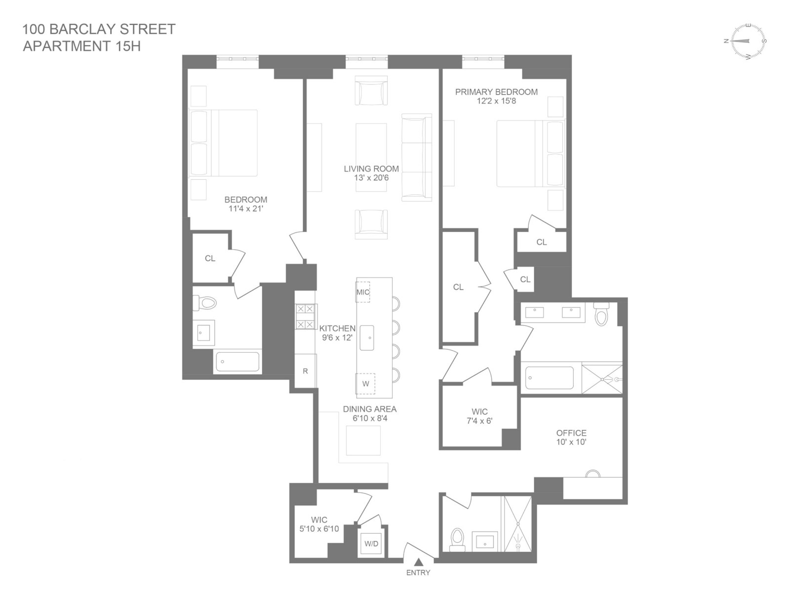 Floorplan for 100 Barclay Street, 15H