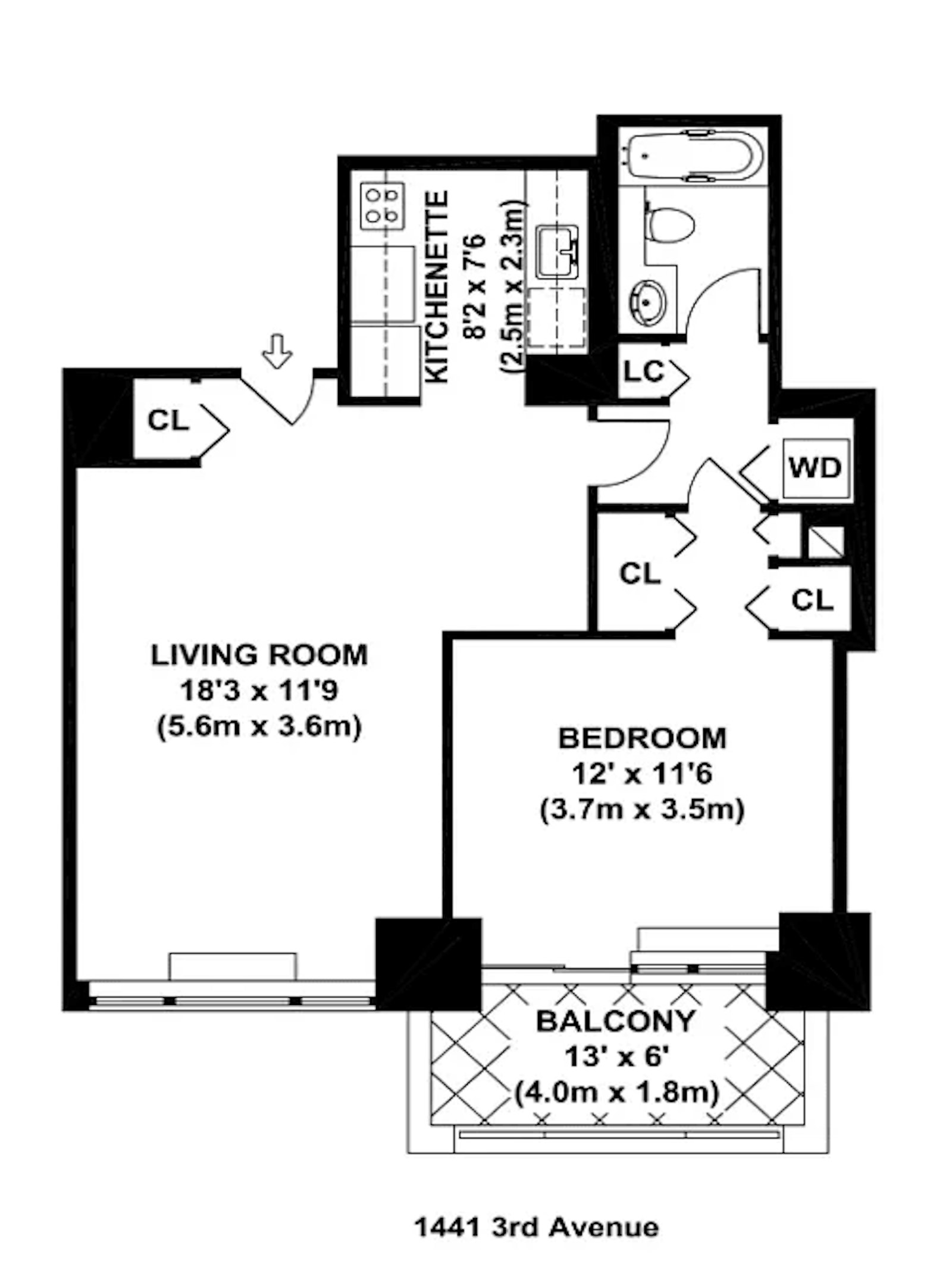 Floorplan for 1441 Third Avenue, 11B