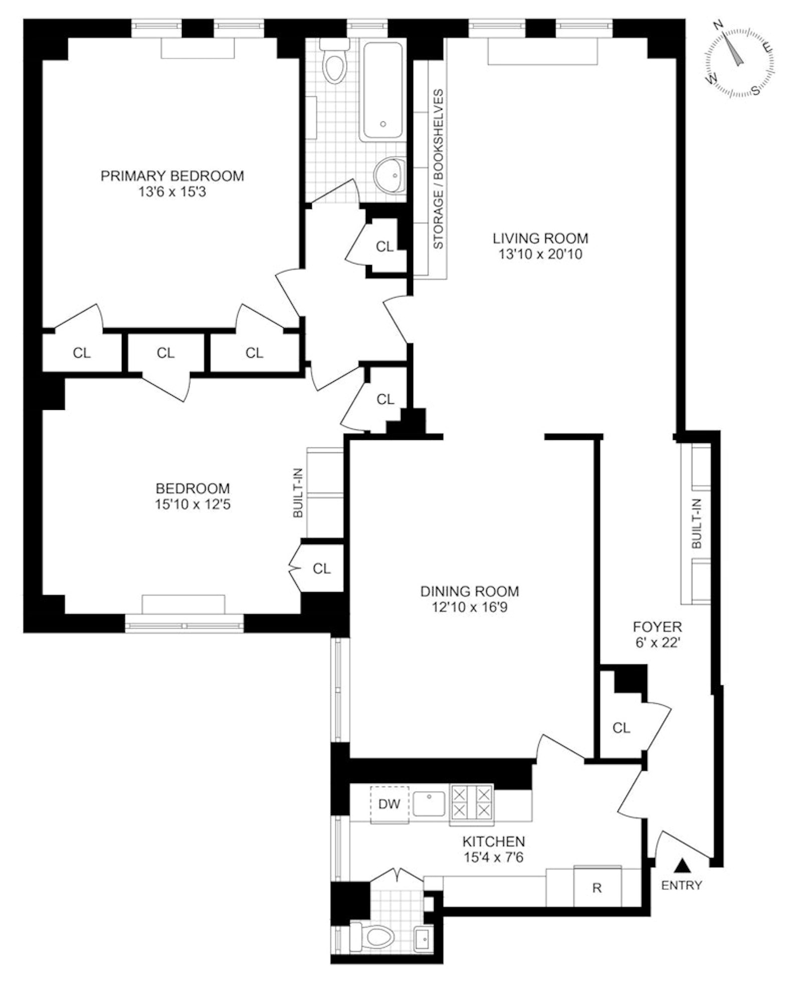 Floorplan for 334 West 86th Street, 6B