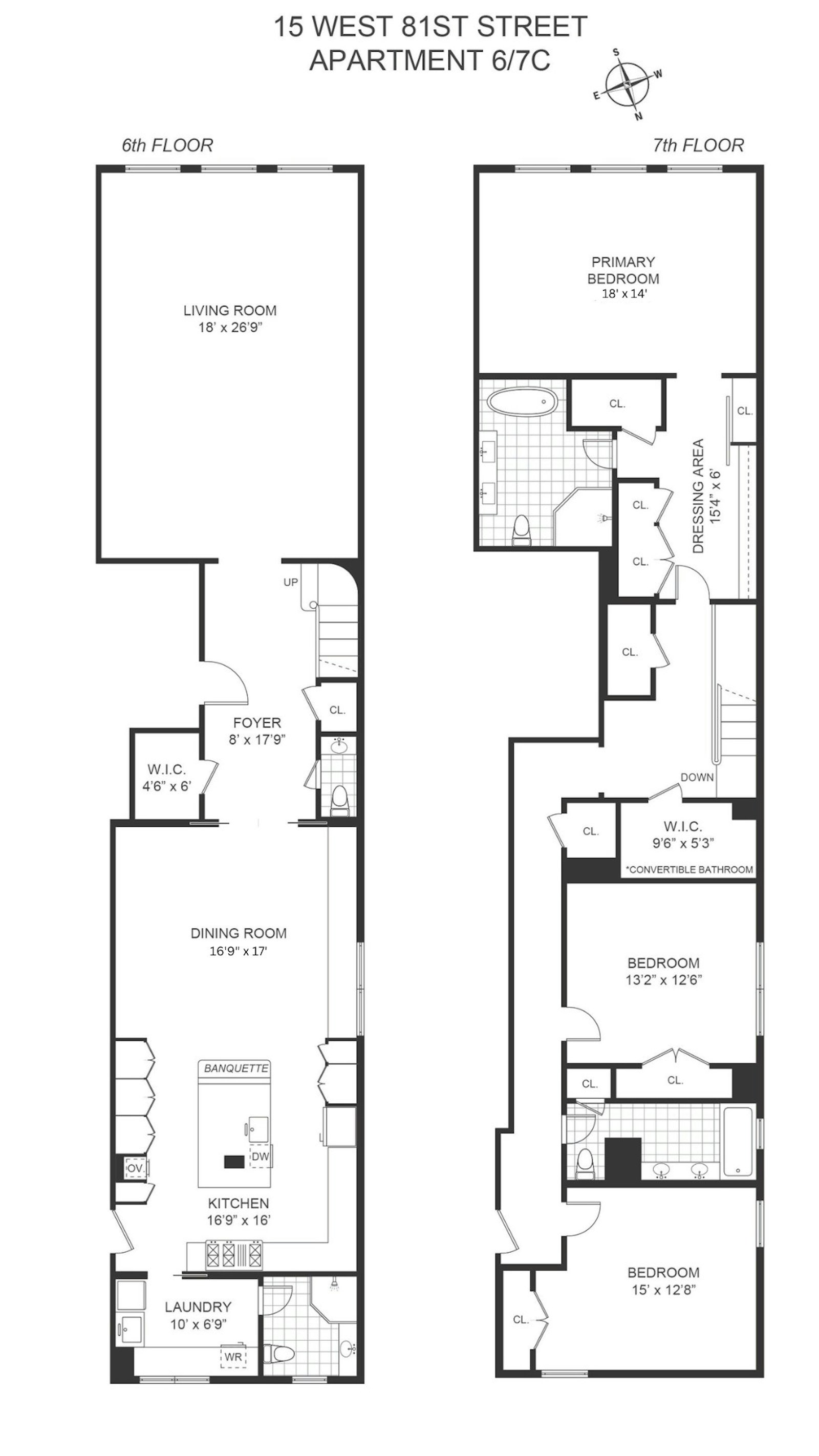 Floorplan for 15 West 81st Street, 6/7C