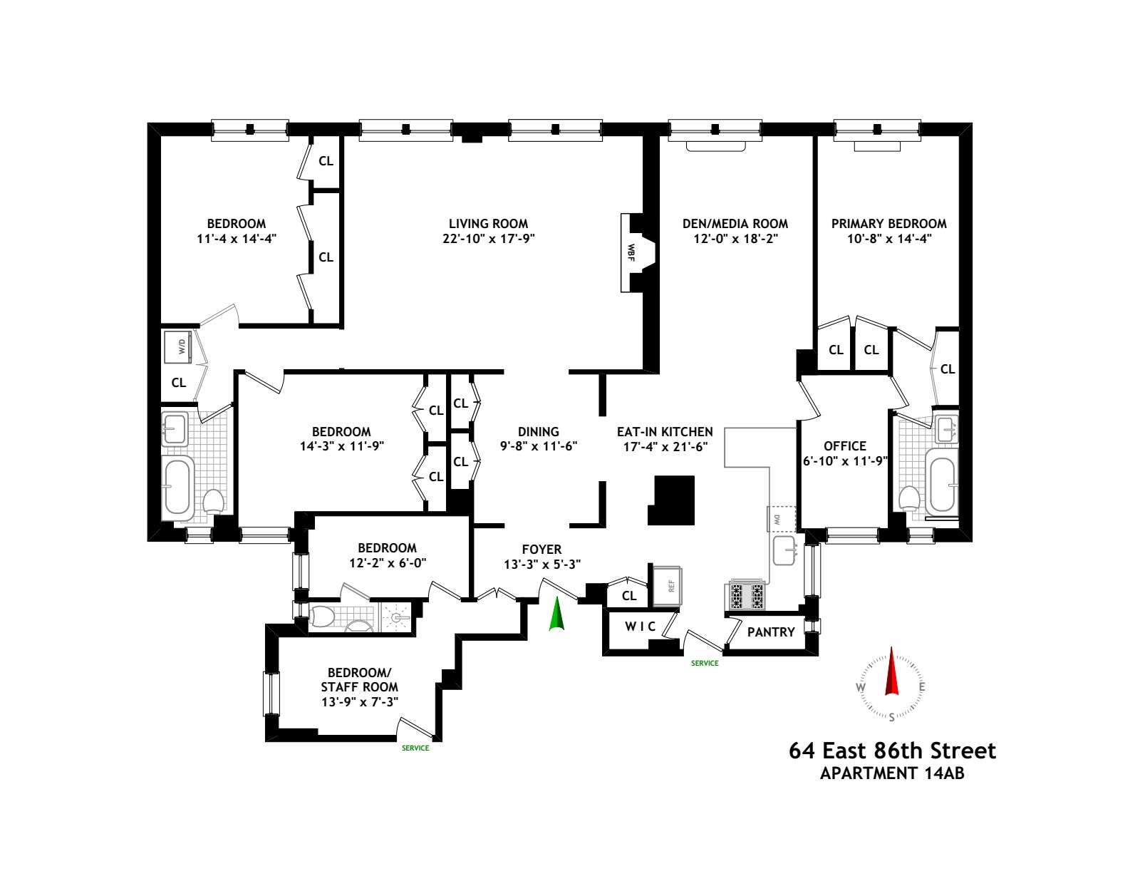 Floorplan for 64 East 86th Street, 14AB