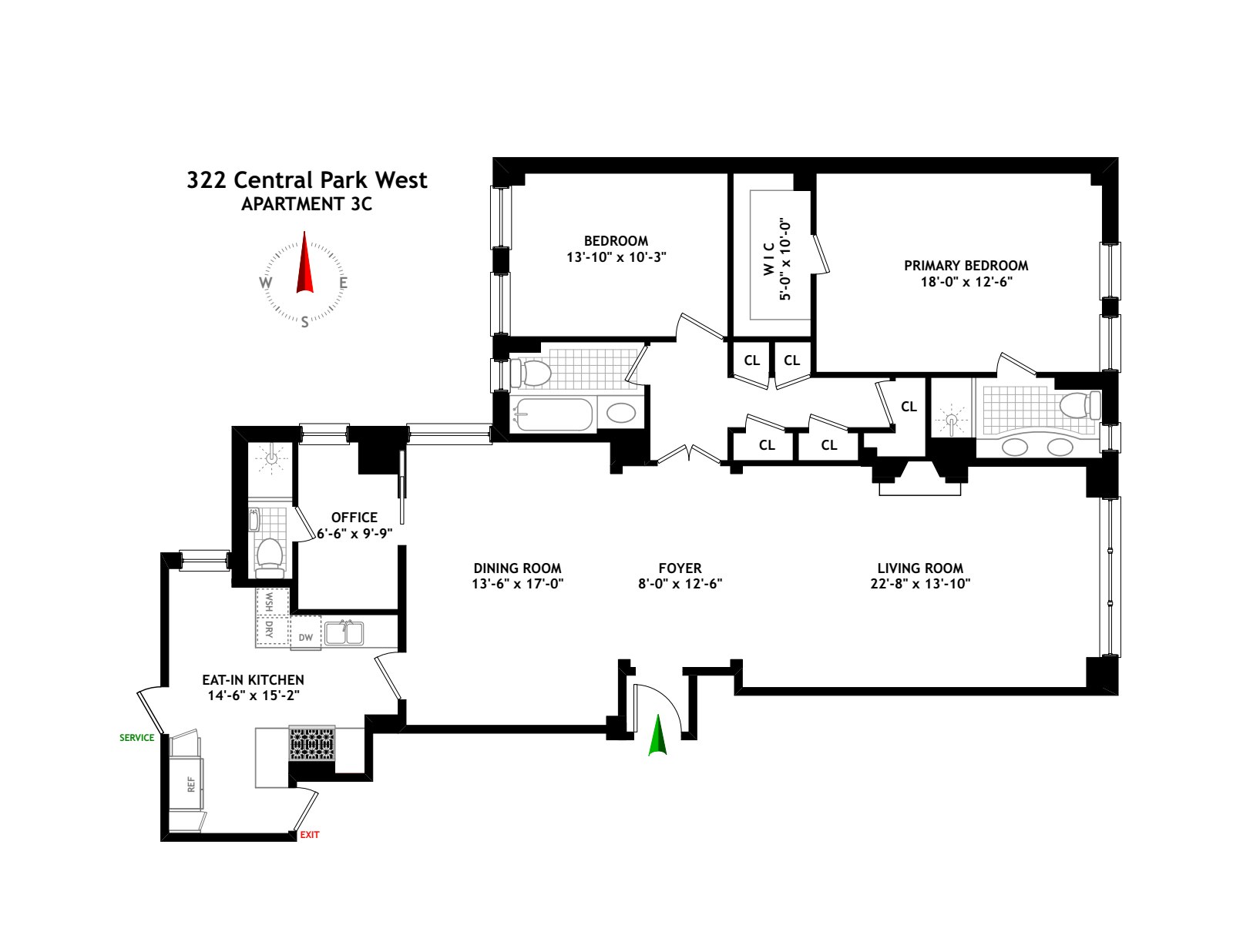 Floorplan for 322 Central Park West, 3C