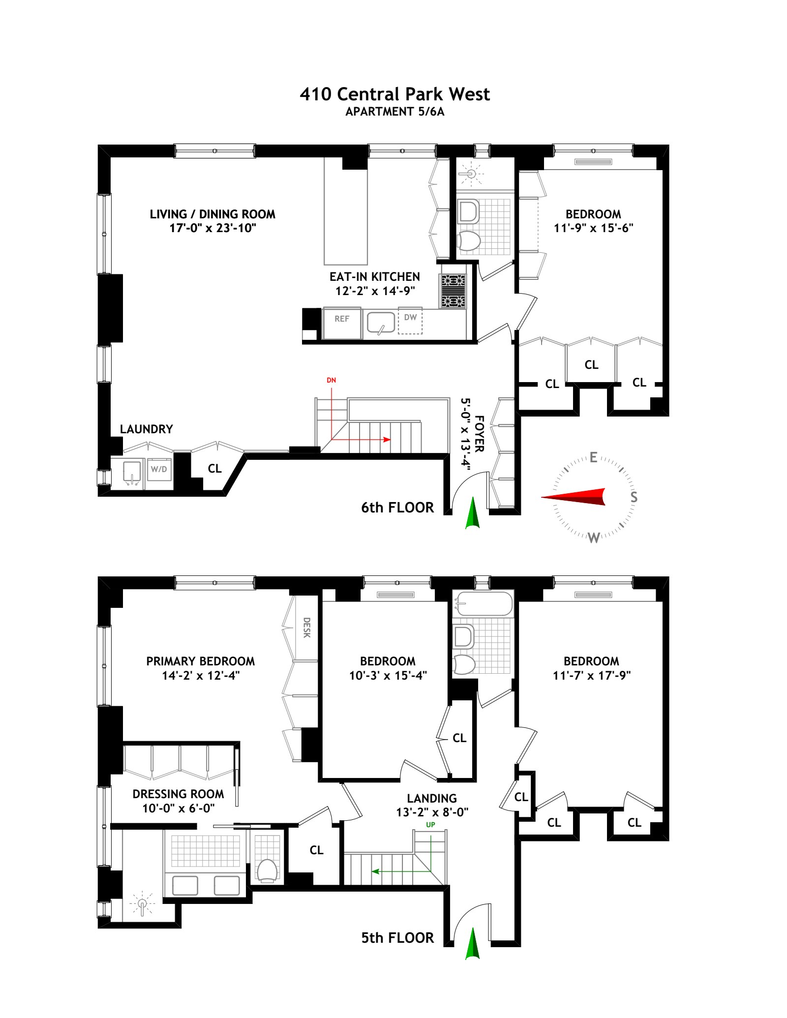 Floorplan for 410 Central Park West, 5A/6A