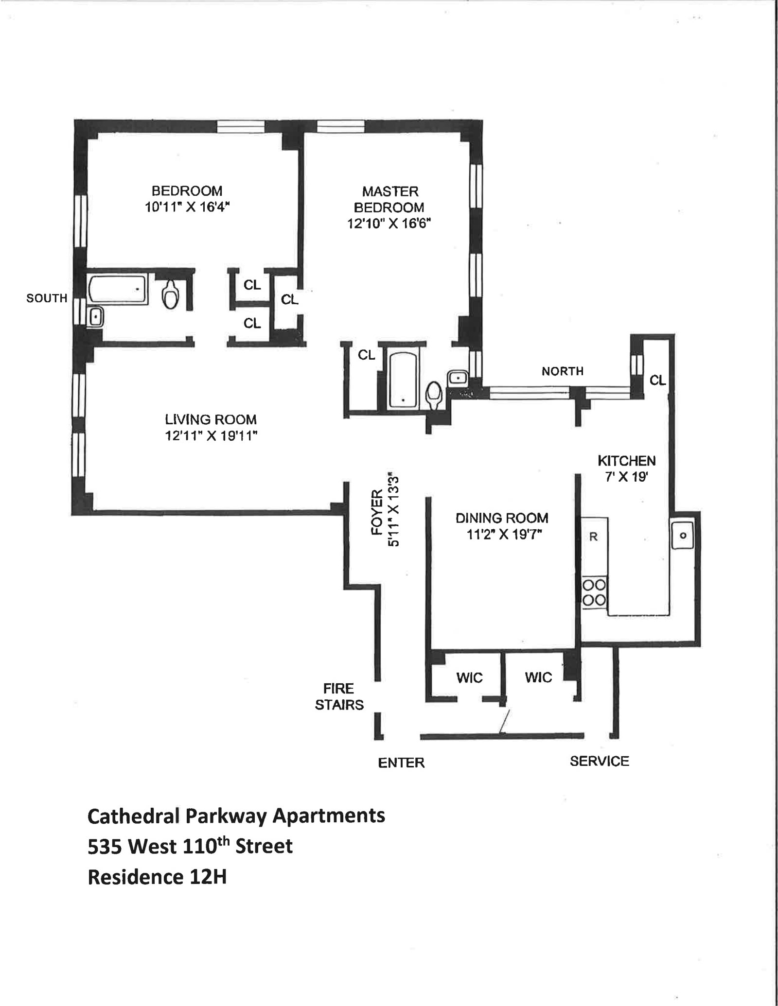Floorplan for 535 West 110th Street, 12H