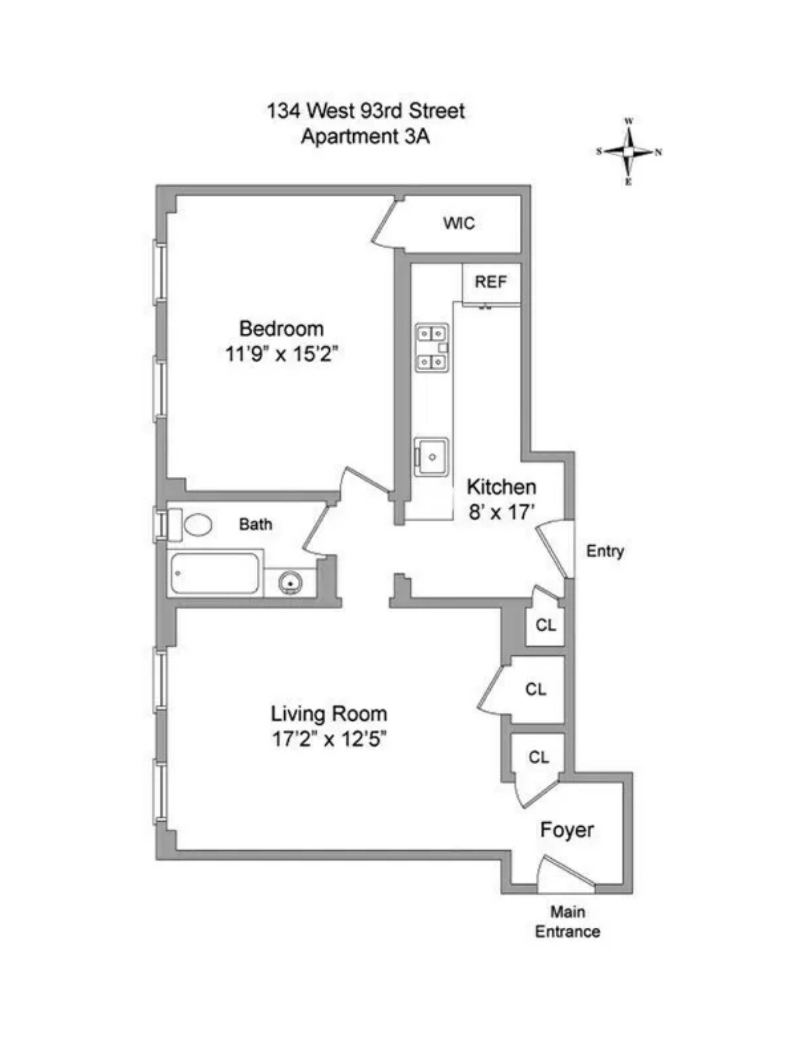 Floorplan for 134 West 93rd Street, 3A