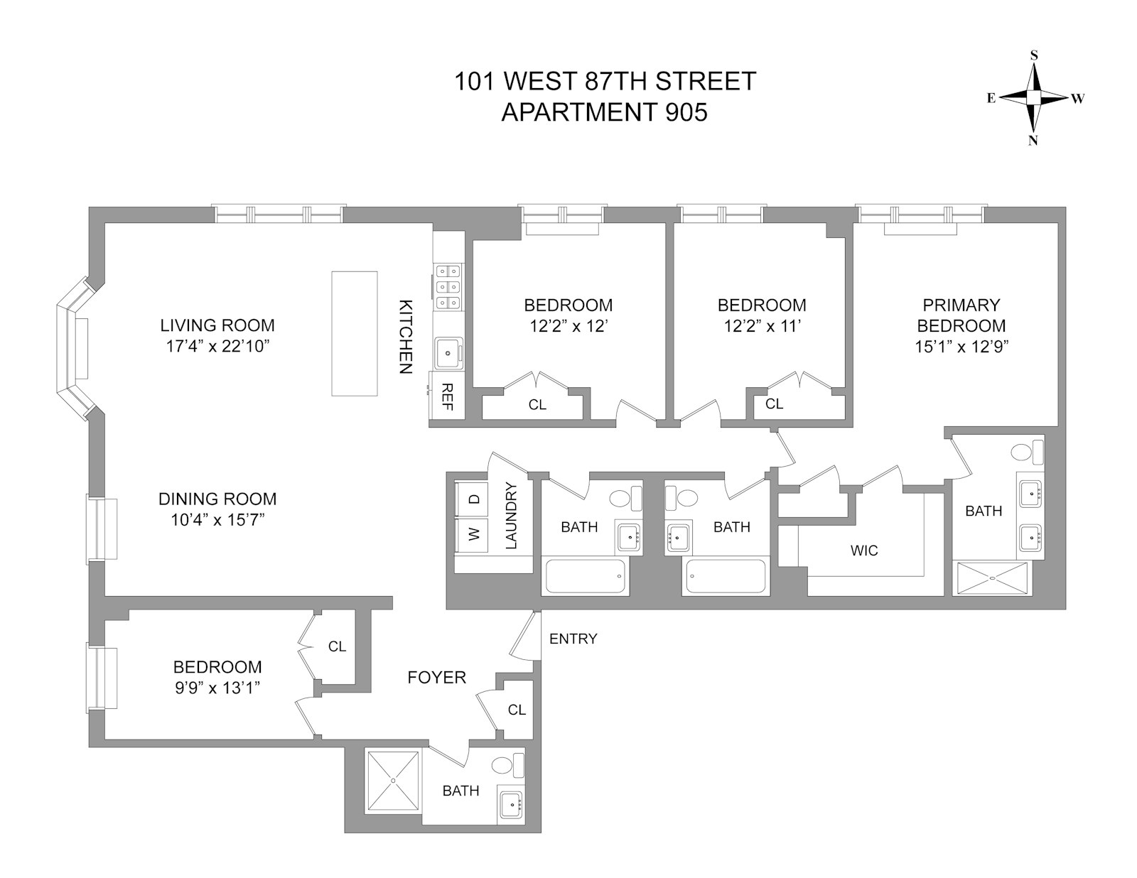 Floorplan for 101 West 87th Street, 905